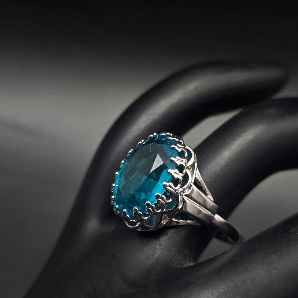 Danecraft Sterling Silver Blue Glass Ring Size 7 925